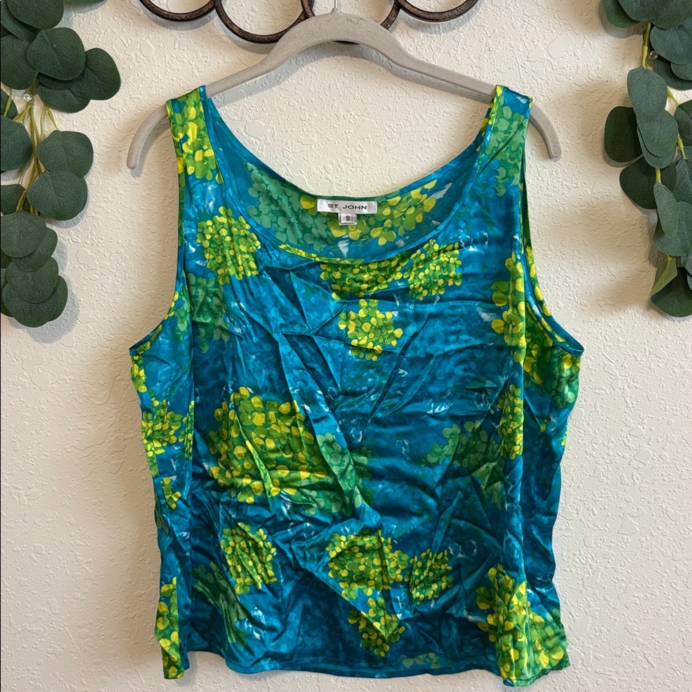 St. John Blue and Green Floral Velvet Tank Top